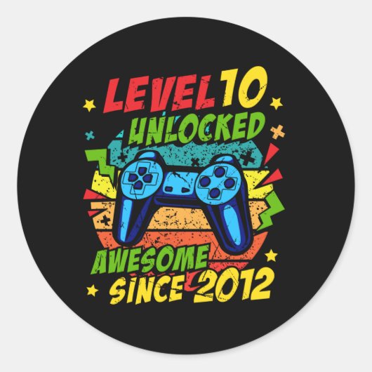 Level 10 Unlocked Awesome 2012 Game 10th Birthday ラウンドシール (正面)
