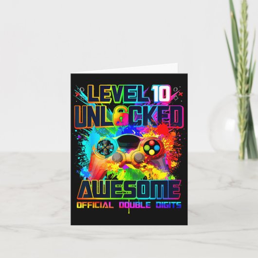 Level 10 Unlocked Awesome Gaming Birthday Boy 10th カード (正面)