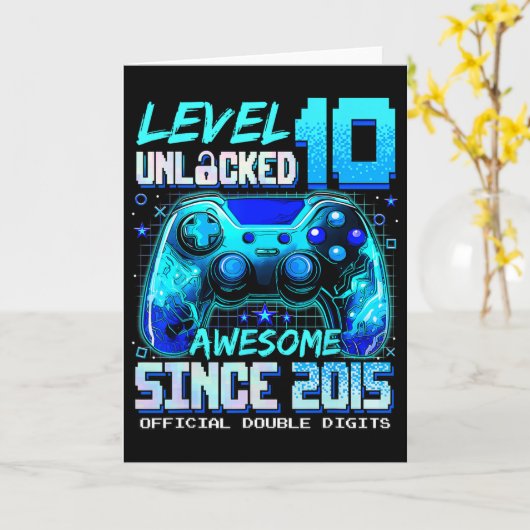 Level 10 Unlocked Awesome Since 2015 10th Birthday カード (黄色い花)