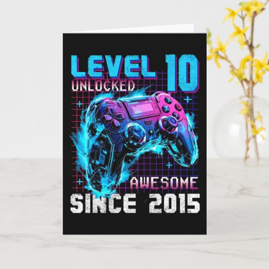 Level 10 Unlocked Awesome Since 2015 10th Birthday カード (黄色い花)