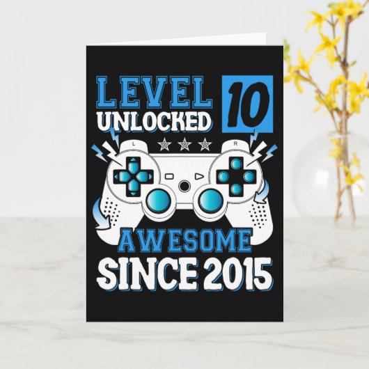 Level 10 Unlocked Awesome Since 2015 10th Birthday カード (黄色い花)