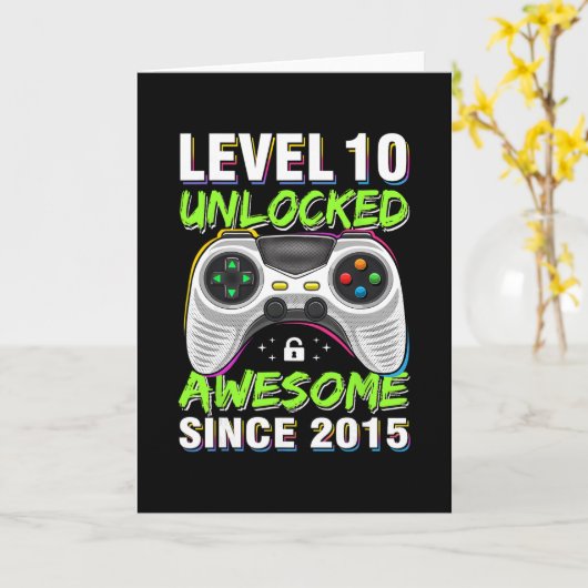 Level 10 Unlocked Awesome Since 2015 10th Birthday カード (黄色い花)