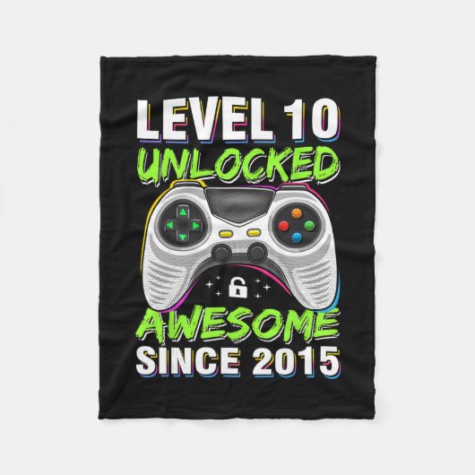 Level 10 Unlocked Awesome Since 2015 10th Birthday フリースブランケット (正面)