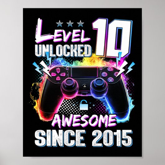 Level 10 Unlocked Awesome Since 2015 10th Birthday ポスター (正面)