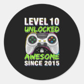 Level 10 Unlocked Awesome Since 2015 10th Birthday ラウンドシール (正面)