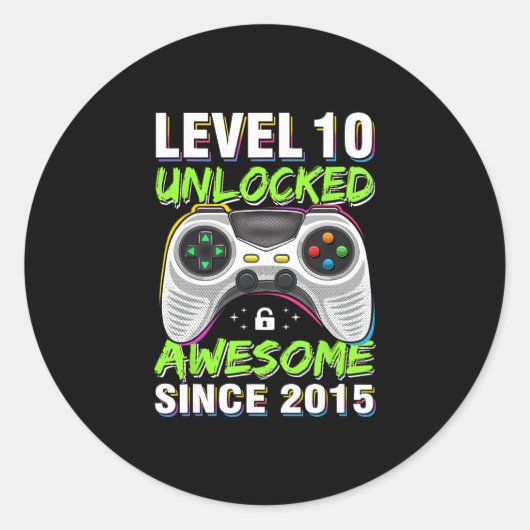 Level 10 Unlocked Awesome Since 2015 10th Birthday ラウンドシール (正面)