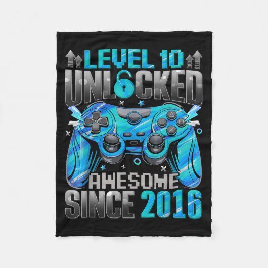 Level 10 Unlocked Awesome Since 2016 10th Birthday フリースブランケット (正面)