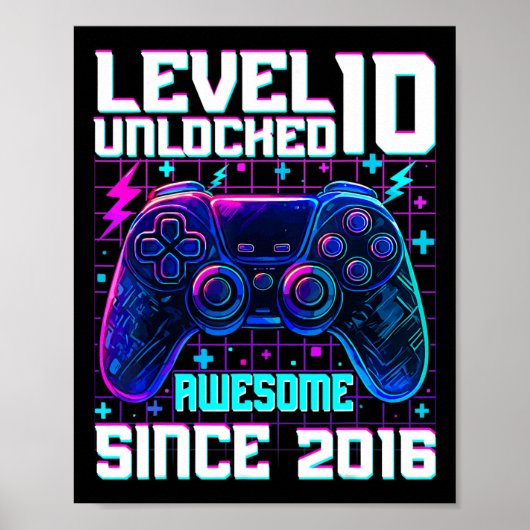 Level 10 Unlocked Awesome Since 2016 10th Birthday ポスター (正面)