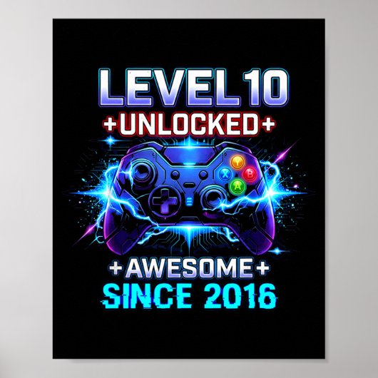 Level 10 Unlocked Awesome Since 2016 10th Birthday ポスター (正面)