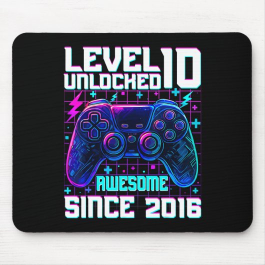Level 10 Unlocked Awesome Since 2016 10th Birthday マウスパッド (正面)