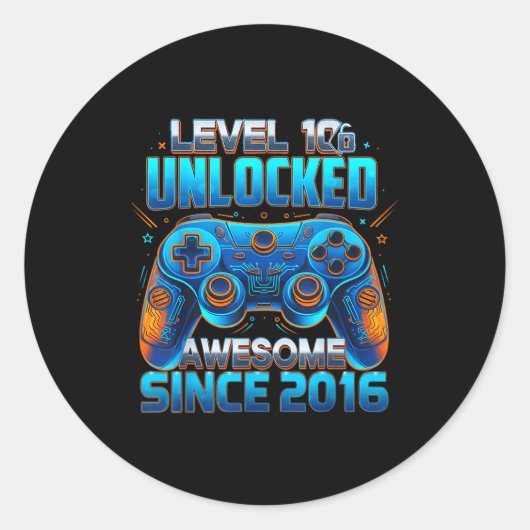 Level 10 Unlocked Awesome Since 2016 10th Birthday ラウンドシール (正面)