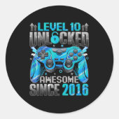 Level 10 Unlocked Awesome Since 2016 10th Birthday ラウンドシール (正面)