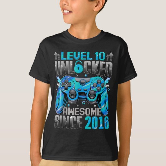 Level 10 Unlocked Awesome Since 2016 10th Birthday Tシャツ (正面)