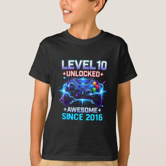 Level 10 Unlocked Awesome Since 2016 10th Birthday Tシャツ (正面)