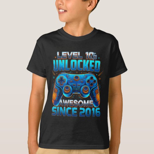Level 10 Unlocked Awesome Since 2016 10th Birthday Tシャツ (正面)