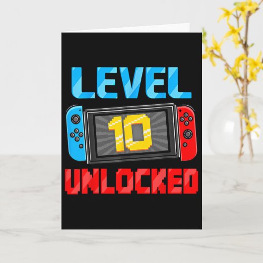 Level 10 Unlocked Gamer 10th Birthday Gift Video G カード (黄色い花)