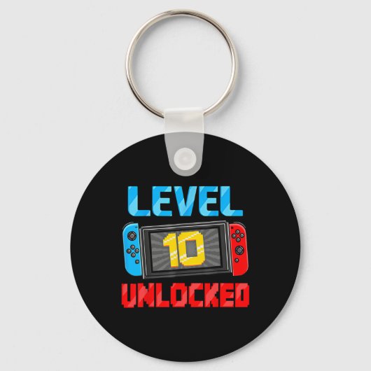 Level 10 Unlocked Gamer 10th Birthday Gift Video G キーホルダー (正面)