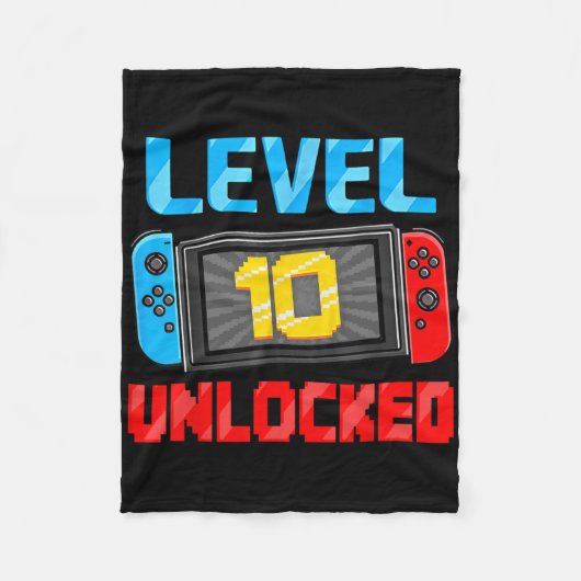 Level 10 Unlocked Gamer 10th Birthday Gift Video G フリースブランケット (正面)