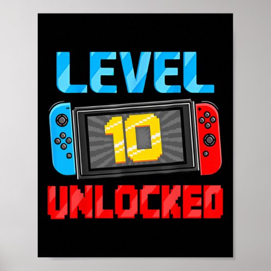Level 10 Unlocked Gamer 10th Birthday Gift Video G ポスター (正面)