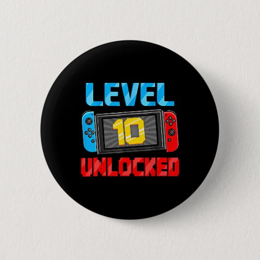 Level 10 Unlocked Gamer 10th Birthday Gift Video G 缶バッジ (正面)