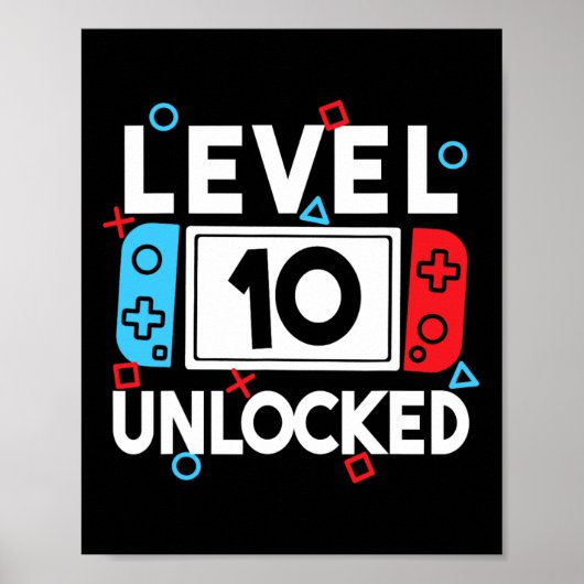 Level 10 Unlocked Gamer 10th Birthday Video Game B ポスター (正面)