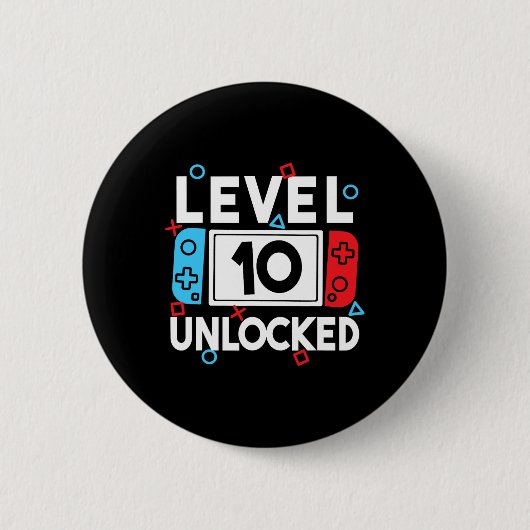 Level 10 Unlocked Gamer 10th Birthday Video Game B 缶バッジ (正面)