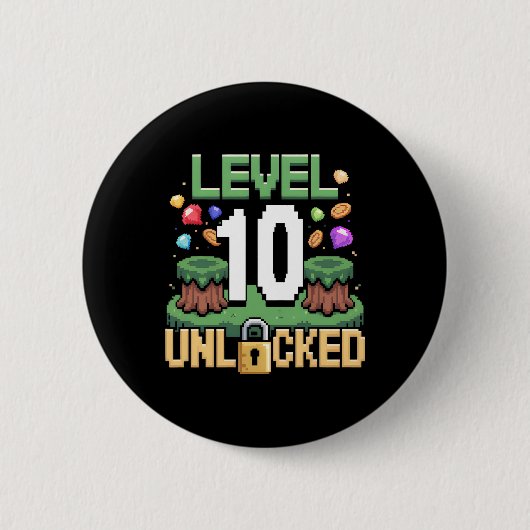 Level 10 Unlocked Games 10th Birthday Gamer Boys 1 缶バッジ (正面)