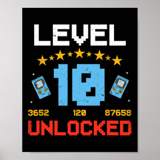 Level 10 Unlocked Kids 10th Birthday Vintage Video ポスター