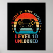 Level 10 Unlocked Shirt Funny Video Gamer 10th Bir ポスター (正面)