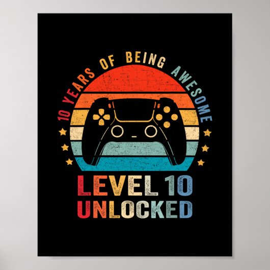 Level 10 Unlocked Shirt Funny Video Gamer 10th Bir ポスター (正面)
