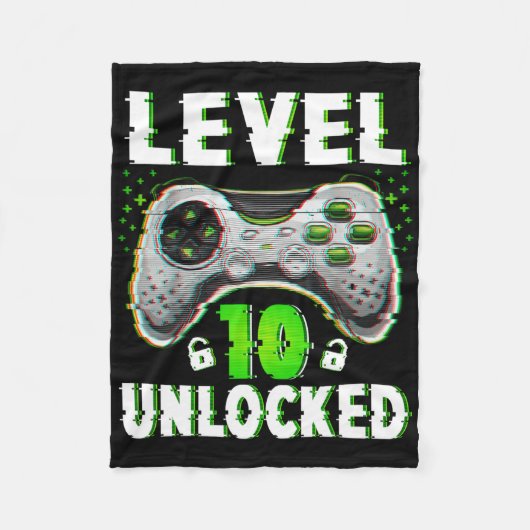 Level 10 Unlocked Video Game 10 Years Old Boy 10th フリースブランケット (正面)