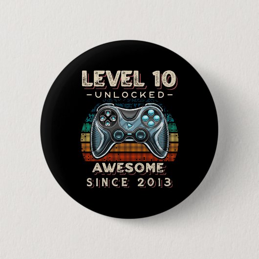 Level 10 Unlocked Video Game 10th Birthday 10 Yr O 缶バッジ (正面)