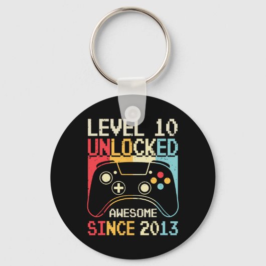 Level 10 Unlocked Video Game 10th Birthday Gamer B キーホルダー (正面)