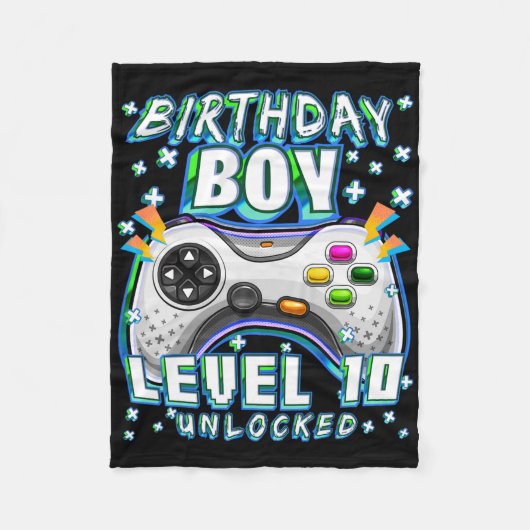 Level 10 Unlocked Video Game 10th Birthday Gamer B フリースブランケット (正面)