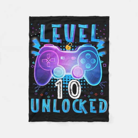Level 10 Unlocked Video Game 10th Birthday Gamer B フリースブランケット (正面)