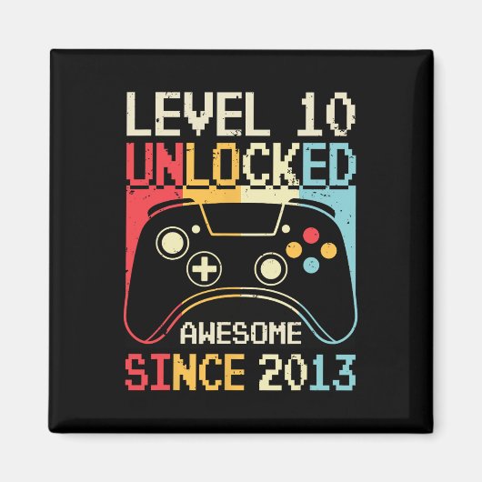 Level 10 Unlocked Video Game 10th Birthday Gamer B マグネット (正面)