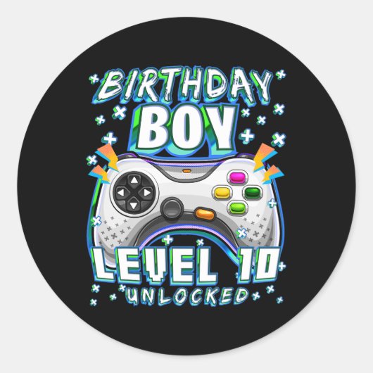 Level 10 Unlocked Video Game 10th Birthday Gamer B ラウンドシール (正面)