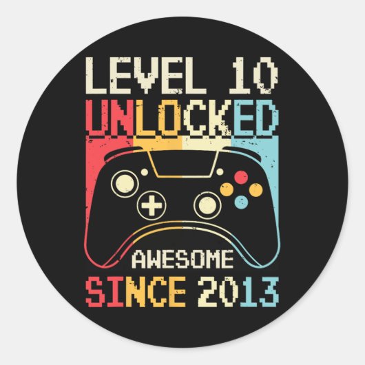 Level 10 Unlocked Video Game 10th Birthday Gamer B ラウンドシール (正面)