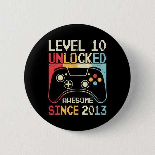 Level 10 Unlocked Video Game 10th Birthday Gamer B 缶バッジ (正面)