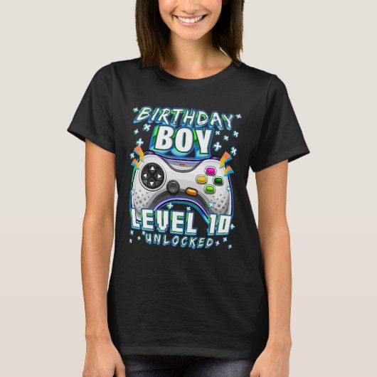 Level 10 Unlocked Video Game 10th Birthday Gamer B Tシャツ (正面)