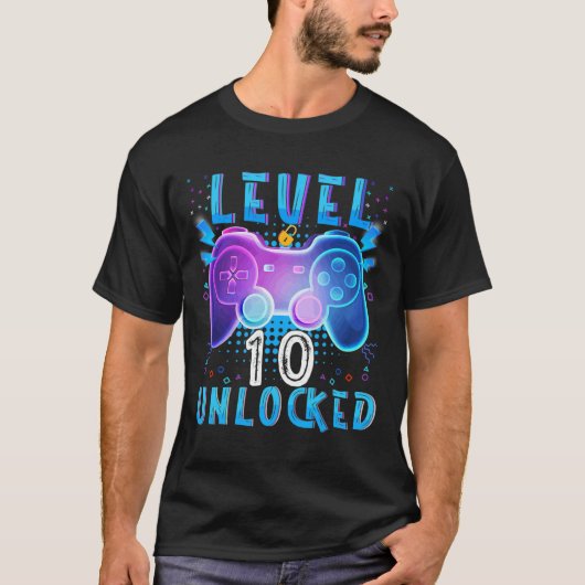 Level 10 Unlocked Video Game 10th Birthday Gamer B Tシャツ (正面)
