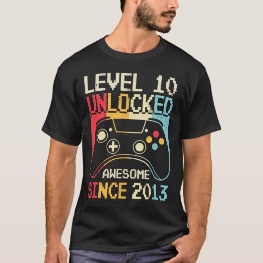 Level 10 Unlocked Video Game 10th Birthday Gamer B Tシャツ (正面)