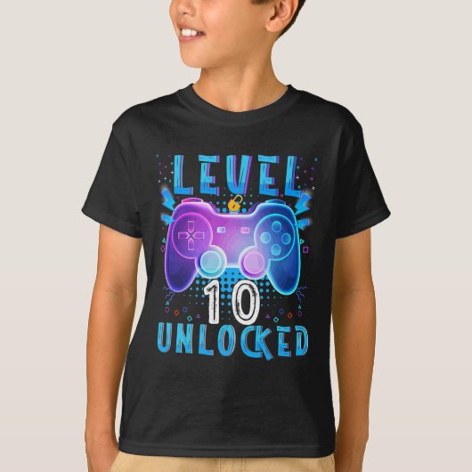 Level 10 Unlocked Video Game 10th Birthday Gamer B Tシャツ (正面)