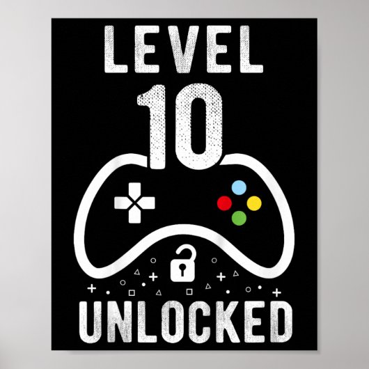 Level 10 Unlocked Video Game 10th Birthday Gift 1  ポスター (正面)
