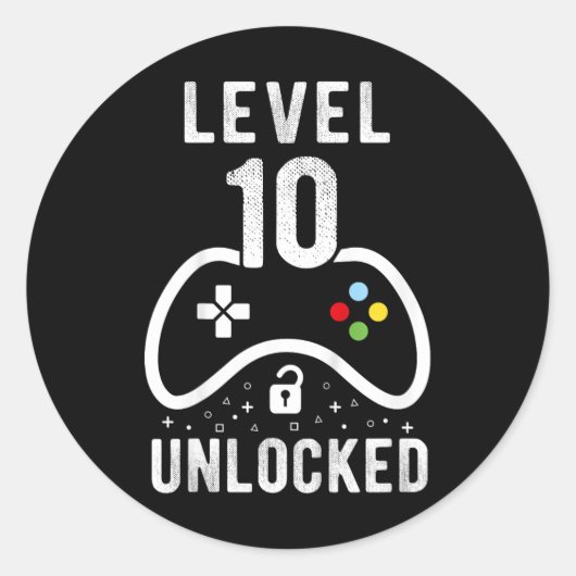 Level 10 Unlocked Video Game 10th Birthday Gift 1  ラウンドシール (正面)