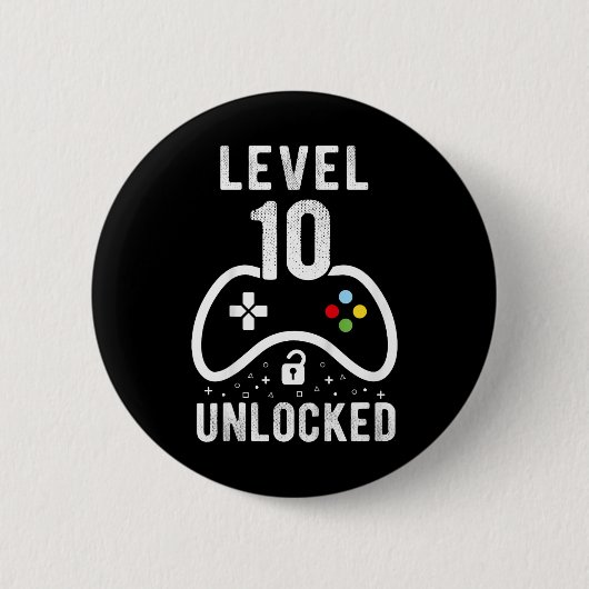 Level 10 Unlocked Video Game 10th Birthday Gift 1  缶バッジ (正面)