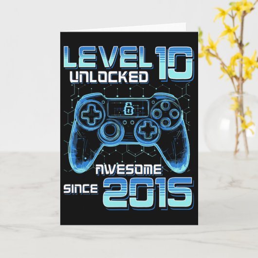 Level 10 Unlocked Video Game Party 10th Birthday G カード (黄色い花)