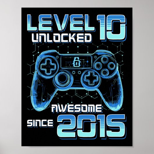 Level 10 Unlocked Video Game Party 10th Birthday G ポスター (正面)