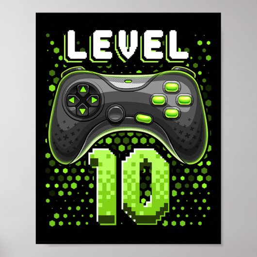 Level 10 Video Game Controller 10th Birthday Gamer ポスター (正面)