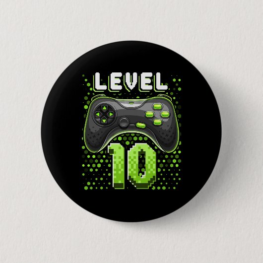 Level 10 Video Game Controller 10th Birthday Gamer 缶バッジ (正面)